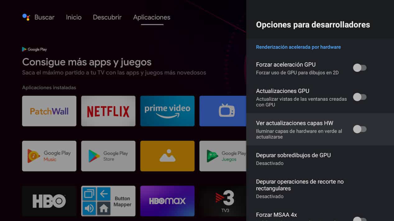 Algunas opciones de desarrollo del menu